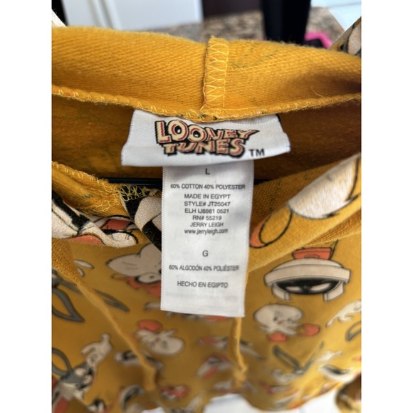 Looney Tunes Womens Cropped Hoodie Yellow Long Sleeve Pullover Graphic L - Picture 4 of 4